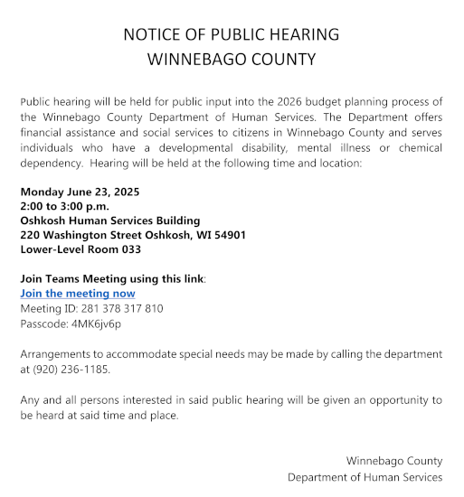 Notice of Public Hearing