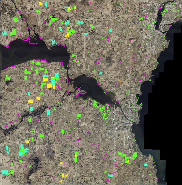 GIS image of installed conservation practices by the LWCD